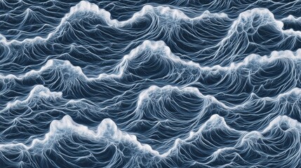 Poster - A close-up view of turbulent ocean waves, showcasing intricate textures and deep blue hues, creating a sense of movement and depth.