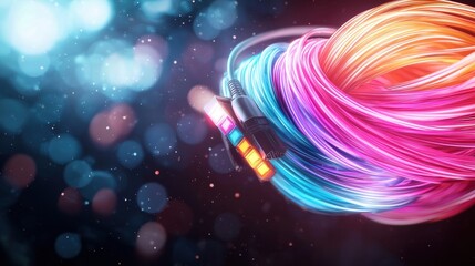 Poster - Dynamic light show featuring colorful cables studio setting digital art vibrant atmosphere close-up view
