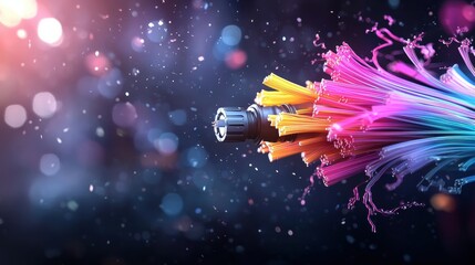 Poster - A vibrant burst of colorful fibers emerges from a nozzle, creating a dynamic and artistic representation of creativity and technology.