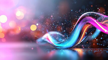 Poster - A vibrant swirl of colors with sparkling particles, creating a dynamic and energetic visual effect against a soft, blurred background.