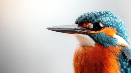 A beautifully composed image of a kingfisher bird against a soft background, highlighting its exquisite features while evoking a sense of tranquility and natural elegance in wildlife.