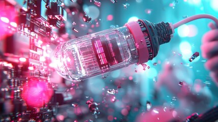 Poster - A futuristic device emits vibrant light, blending technology and digital elements in a visually striking composition.