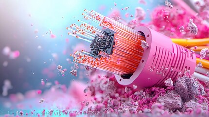 Poster - A vibrant close-up of a connector with colorful wires, surrounded by a textured background, showcasing a blend of technology and artistry.
