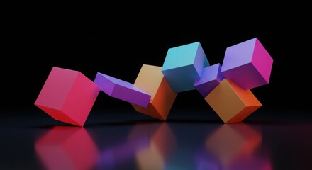 Poster - 3d abastack background, Abstact hexagon background in memphis style, 3d style a dynamic minimalist modern abstact background, illuminated cube 3d on blue background