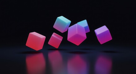 Poster - 3d abastack background, Abstact hexagon background in memphis style, 3d style a dynamic minimalist modern abstact background, illuminated cube 3d on blue background