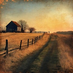 Canvas Print - Solitude in the Countryside: A Serene Sunset Landscape