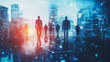 © Teeraphon - Abstract business team stands on the peak of success amid tall, innovative Smart city and graphs with statistics to analyze business potential and predict future developments in company growth.