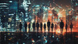 © Teeraphon - Abstract business team stands on the peak of success amid tall, innovative Smart city and graphs with statistics to analyze business potential and predict future developments in company growth.