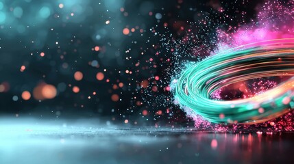 Poster - A vibrant swirl of colors and particles creates a dynamic visual effect, evoking energy and movement against a blurred background.