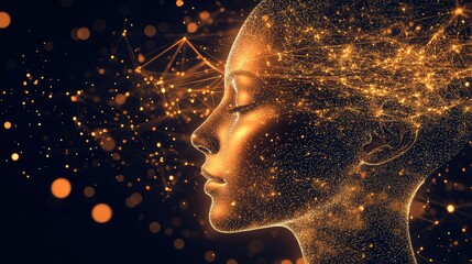 Poster - Digital human face with big data connections, AI technology concept. Abstract futuristic design in 3D render. Versatile for cybersecurity, tech innovation, or science visuals.