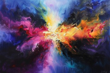 Poster - An explosion of vibrant colors melds together, creating an abstract representation of cosmic energy and the beauty of the universe in a captivating display.