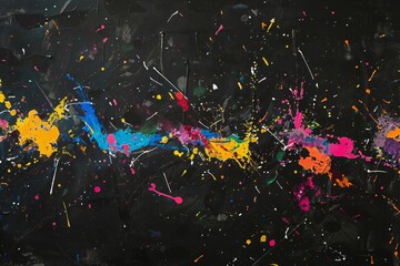 Poster - Bright splashes of color in yellow, blue, pink, and orange contrast against a dark background, revealing an energetic and creative abstract artwork full of movement and depth.