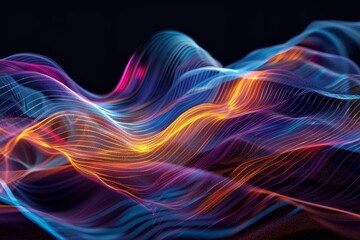 Poster - Colorful waves of light ripple and flow against a dark background, creating a vibrant and dynamic visual effect that suggests energy and movement.
