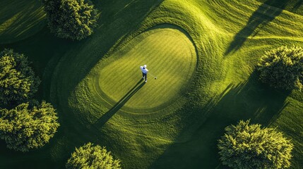 Poster - Elevated view of a golfer preparing to tee off on a picturesque hole