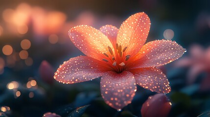 Wall Mural - Dew-kissed orange flower at sunrise.