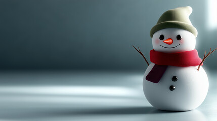 Poster - Snowman standing in winter light with a warm scarf and hat