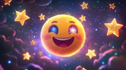 Poster - Emoji with starry eyes, surrounded by sparkling stars in a magical space