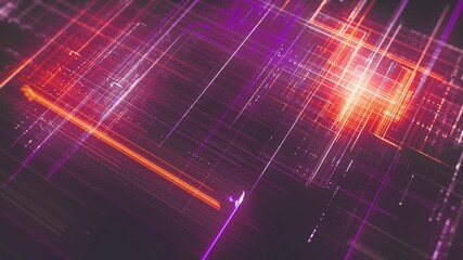Poster - Advanced 3d Technology Digital Neon Grid/ Animation of an abstract colored technology background with 3d neon grid structure slowly spinning and depth of field blur