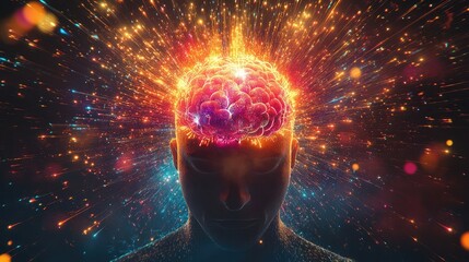 Poster - Exploding head emoji with colorful rays coming out from the top