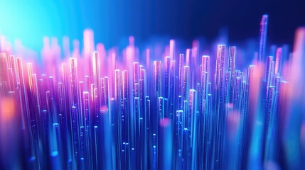 Poster - Falling cyber particles in abstract blue background, 3D render. Big data stream concept with digital depth and motion. Ideal for technology, AI, or futuristic visuals.