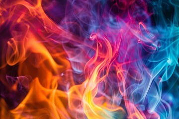 Poster - Swirling flames create a dynamic visual of vibrant colors, intertwining shades of orange, purple, and blue that evoke energy and movement in the air.