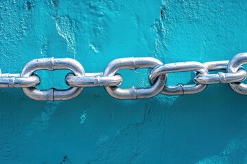 Wall Mural - metallic chain links against a vibrant blue background showcasing texture and color contrast