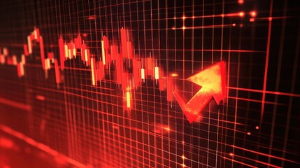 Poster - Financial chart with a red arrow indicating a sharp market decline, set against a red grid
