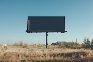 Blank Billboard Stands in Desolate Field