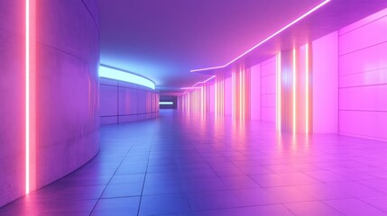 Poster - Futuristic cyberpunk cityscape with neon lighting, 3D render. Empty streets with vibrant colors and modern architecture. Ideal for gaming, film, and futuristic branding themes.