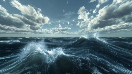 Wall Mural - a breathtaking view of dynamic ocean waves under a dramatic sky, capturing the essence of nature's p