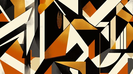 Poster - Abstract Geometric Composition in Orange Black and White