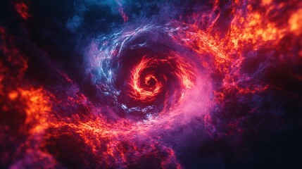 Poster - A mesmerizing spiral galaxy with vibrant red and purple hues, capturing the beauty of cosmic phenomena.