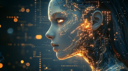 Poster - Futuristic Cybernetic Human with Integrated Circuitry and Glowing Lights