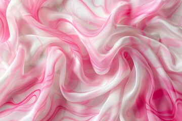 Poster - The soft, translucent fabric is beautifully intertwined with shades of pink and white, creating gentle waves. Natural light enhances its elegant texture and flow.