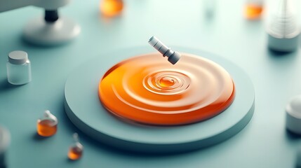 Poster - Experimental pheromone formula designed to attract attention and interest shown as a viscous and luminescent liquid with swirling iridescent patterns in a microscopic view