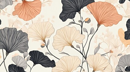 Aufkleber - Elegant stylized floral design with beige and gray leaves