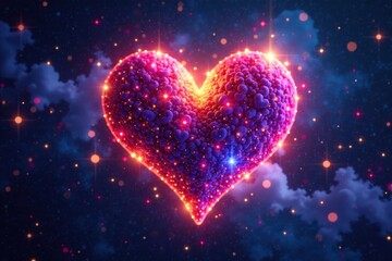 Wall Mural - Rainbow hearts shine, celestial dust, magical night scene, universe, art