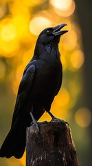 Wall Mural - Majestic Crow at Golden Hour: A Stunning Wildlife Portrait