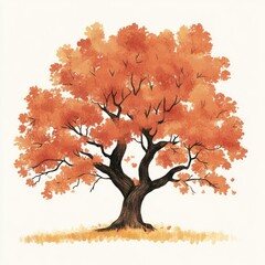 Wall Mural - Autumnal Tree Watercolor Painting Depicts Fall Colors