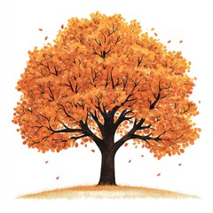 Wall Mural - Autumn Tree With Orange Leaves Falling Gently