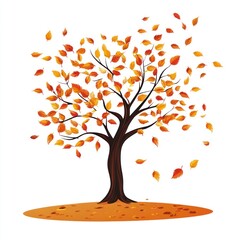 Wall Mural - Autumn Tree With Falling Orange Leaves