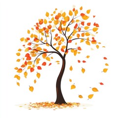 Wall Mural - Autumn Tree With Falling Orange Yellow Leaves