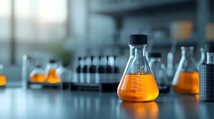 Poster - Captivating pheromone experiment taking place in a moody dystopian style laboratory setting  Mysterious scientific equipment beakers filled with glowing liquid