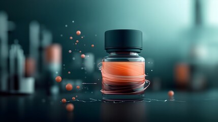 Poster - Experimental pheromone formula designed to attract attention and interest with a viscous and luminescent liquid swirling in iridescent patterns under a microscopic view