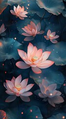 Canvas Print - Pink Lotus Flowers: Serene Water Lily Blossom