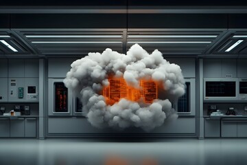 Poster - Pulsating pheromone cloud iridescent holograms and data visualizations advanced biometric research facility with streamlined and angular architectural design