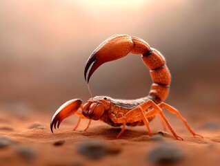 Close up of a scorpion s menacing stinger coiled and poised to strike injecting alarm pheromones to signal imminent danger to nearby kin glistening chitin armor reflecting the harsh desert sun