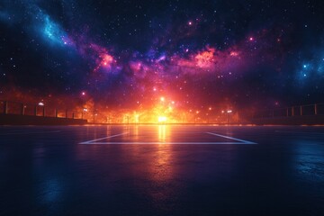 Wall Mural - Starry night sky with a bright orange sun in the middle