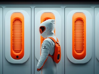 Poster - Cutting edge pheromone engineering and advanced holographic displays in a vibrant luminescent retrofuturistic research facility featuring geometric constructs and cinematic chromatic gradients