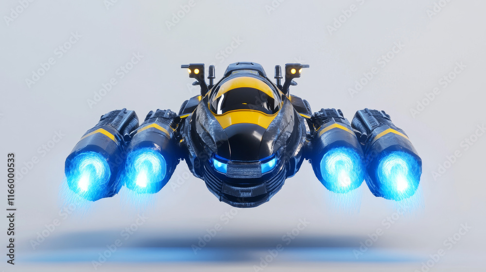 Jetpack with blue fire and yellow stripes on wings, top and bottom view ...
